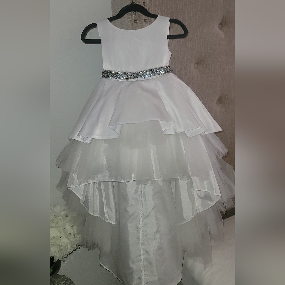 Elegant White Layered Girls Party Flower Girl Dress